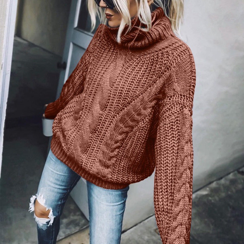 Herbst und Winter Europäischer und Amerikanischer Pullover Damen Einfarbig Rollkragen Strickoberteil Amazon Grenzüberschreitende Damenbekleidung 