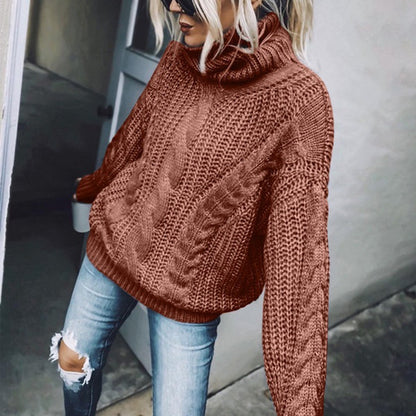 Autumn and Winter European and American Sweater Women's Solid Color Turtleneck Knitting Top Amazon Cross-Border Women's Clothing