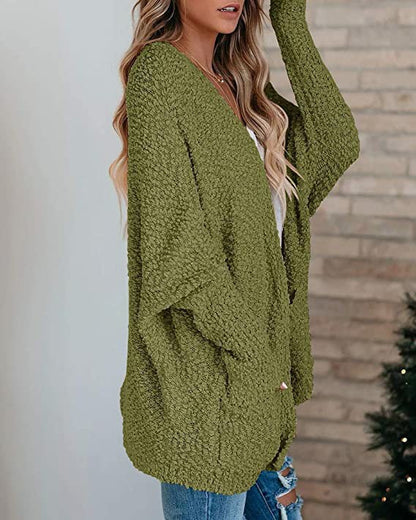 Women's Solid Color Batwing Sleeve Open Front Cardigan, Casual Long Sleeve Outerwear for Fall & Winter, Women's Knit Clothing for Daily Wear