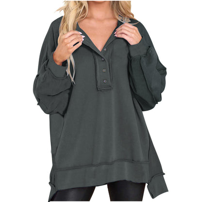 Women's Oversized Sweatshirts Casual Long Sleeve Button Henley Collar Purple Pullover Tunic Tops 2025 Womenswear Fall Winter Outfits