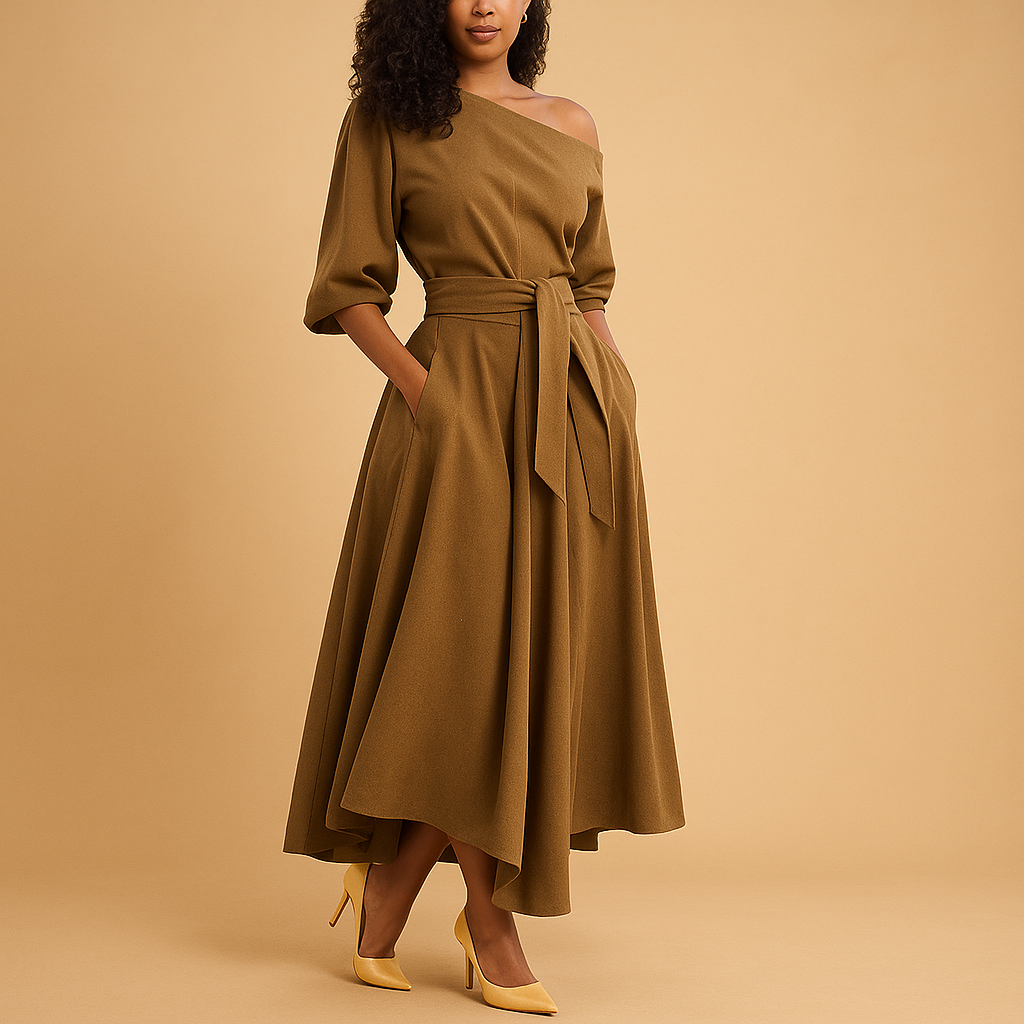 Elegant midi dress with waistband for women | Sophia - Seldom Seen Styles