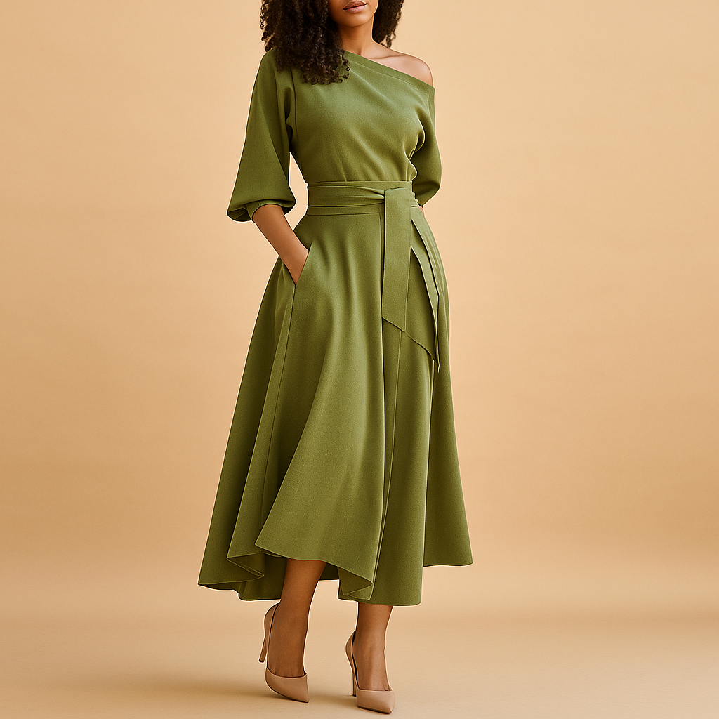 Elegant midi dress with waistband for women | Sophia - Seldom Seen Styles