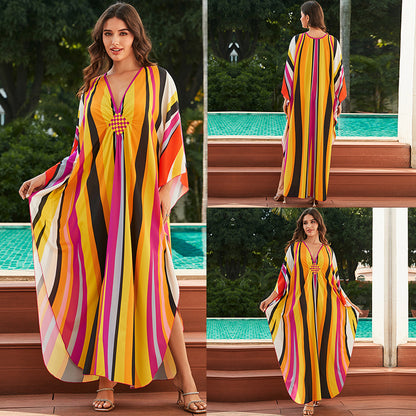 [Plus Size] Butterfly/feather Print Ruched Split Hem Tunic Dress, Valentine's Day Elegant Batwing Sleeve V Neck Long Dress for Summer, Casual Womenswear, Gift, Homecoming Dresses, Women's Clothes for Beach Holiday Vacation, Moo Moo Dresses