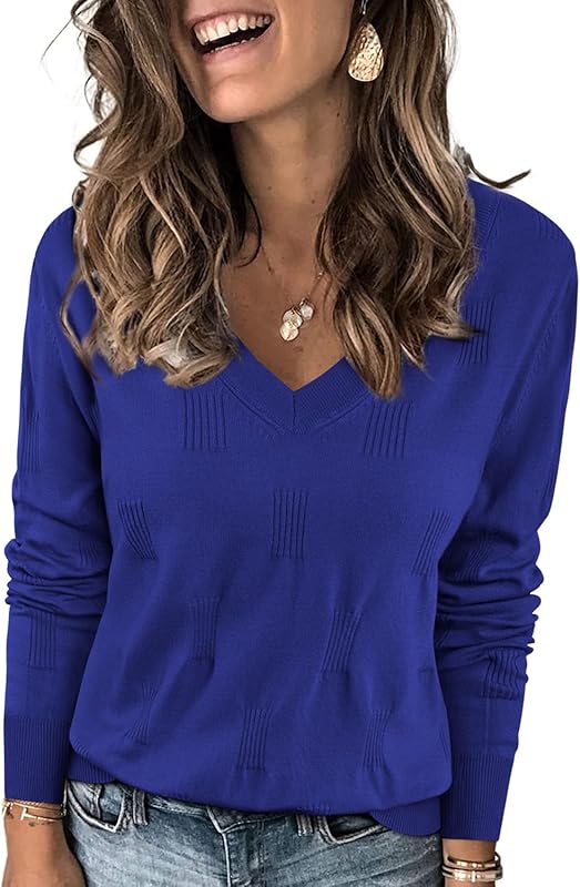 Womens Fall Tops 2024 Fashion V Neck Long Sleeve Shirts Blouse Knit Casual Pullover Sweater Cozy Clouds XS-3XL