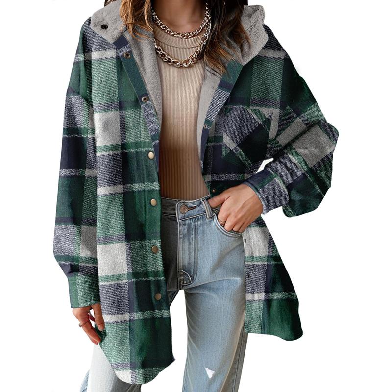 Women's Flannel Hooded Plaid Fuzzy Fleece Jacket - Seldom Seen Styles