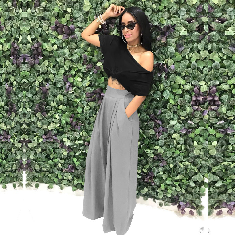 Women's Plain Plicated Pocket Wide Leg Pants, Casual Comfy High Waist Trousers for Summer, Ladies Bottoms for Daily Wear - Seldom Seen Styles