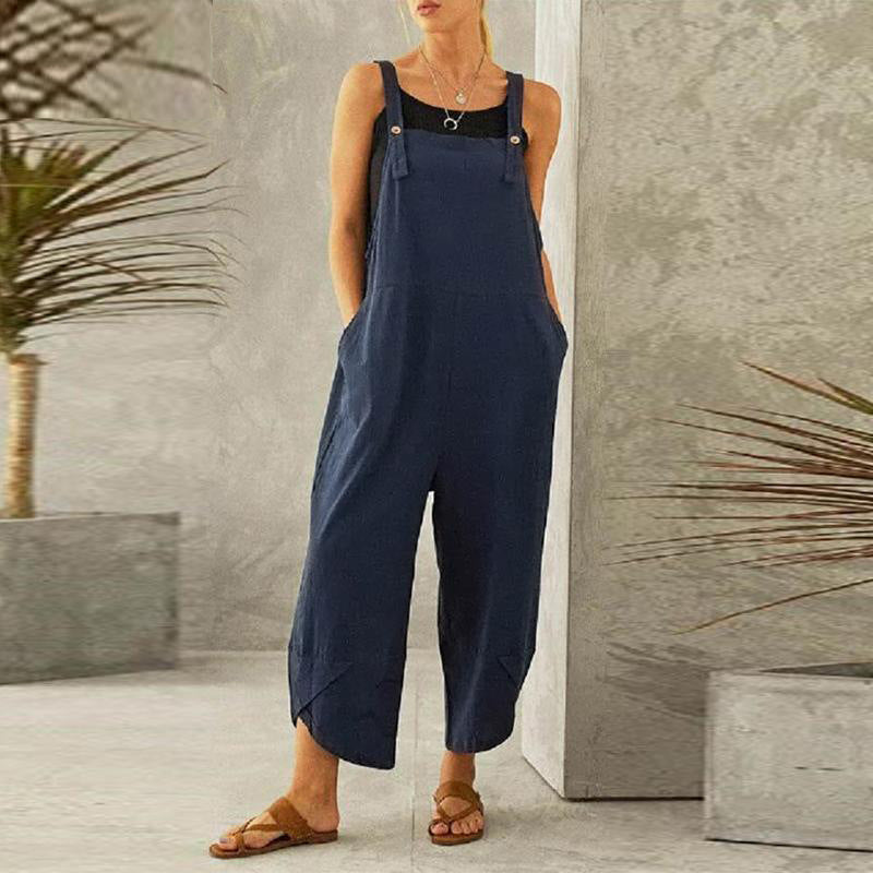 Women's Sleeveless Cotton Linen Overalls Rompers Baggy Wide Leg Jumpsuits - Seldom Seen Styles
