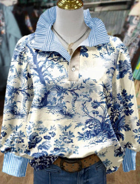 Women's Vintage Floral Print Striped Collar Top Going Outfits Blouses 90s Tops Funny Shirts Women Elegant Classy Tops Blouse Classyoutfit Women cute summer outfit boho Casual Style cute summer outfit women's summer outfits - Seldom Seen Styles