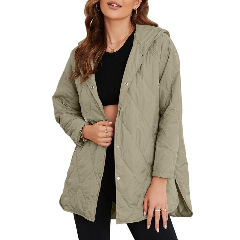 Jacket for Women Casual Fall Hooded Puffer Long Sleeve Button Oversized Lightweight Basic Winter Black Outerwear Comfort Coat Tops 2025 Womenswear Outfits - Seldom Seen Styles