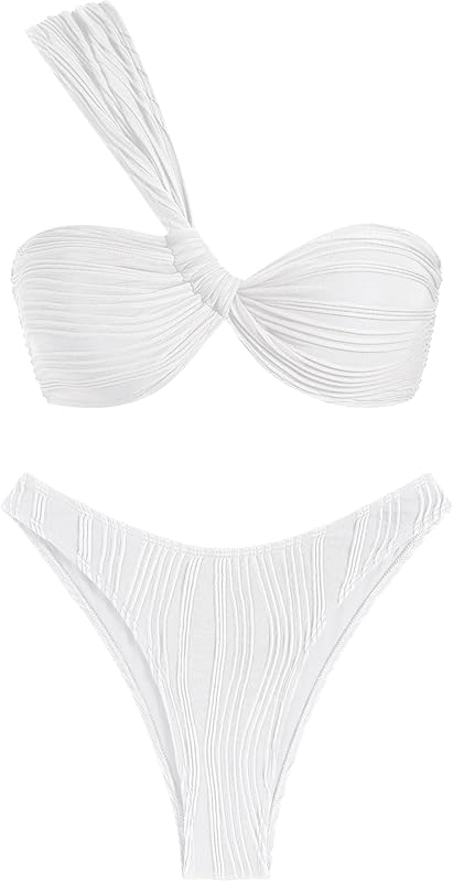 Women's One Shoulder Bikini Twisted Ruched High Cut Bandeau Bikini Set Two Piece Swimsuit - Seldom Seen Styles