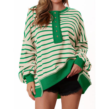 Bela – Sweat-shirts amples rayés pour femmes, hauts Henley, pulls décontractés à blocs de couleurs, hauts en tricot gaufré