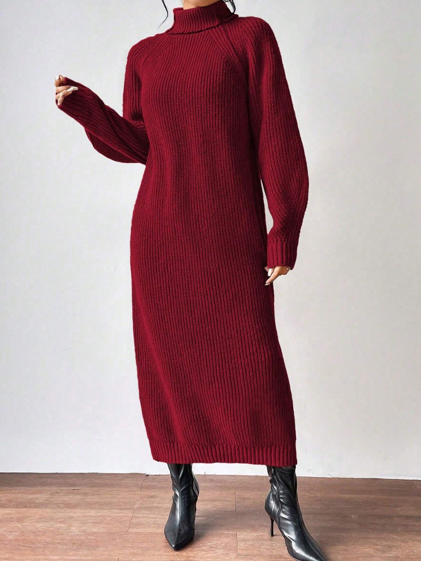 Women's Clothing  Skirt Fashion Pullover High Collar Long Sleeve Knitted Dress Solid Color Long Inner Wear Skirt