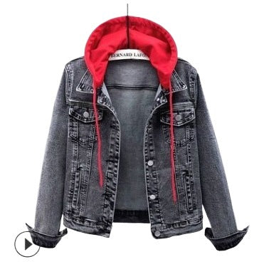 Women's Casual Denim Jacket, Long-sleeved Hooded Short Denim Coat with a detachable hood, suitable for spring and autumn as well as any occasion.