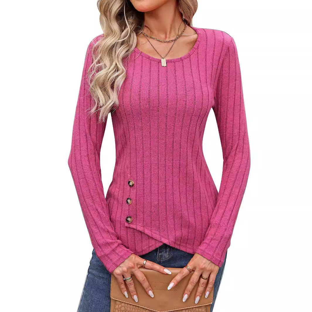 Sweaters for Women Fashion Long Sleeve Tops Button Pullover Crew Neck Casual Loose Slit Sweatshirt - Seldom Seen Styles