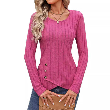 Sweaters for Women Fashion Long Sleeve Tops Button Pullover Crew Neck Casual Loose Slit Sweatshirt