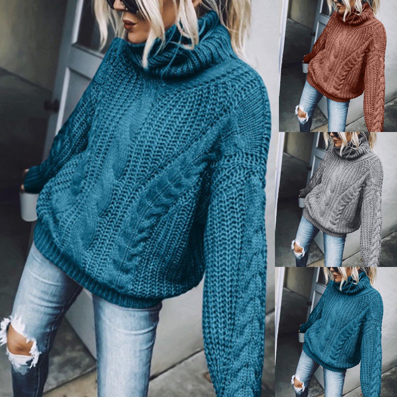 Autumn and Winter European and American Sweater Women's Solid Color Turtleneck Knitting Top Amazon Cross-Border Women's Clothing