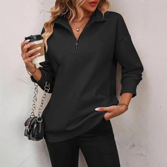 Women's Casual Oversized Half Zip Sweatshirts Long Sleeve Solid Color Pullover Jackets with Pockets Lightweight Soft Material Minimalist Style - Seldom Seen Styles