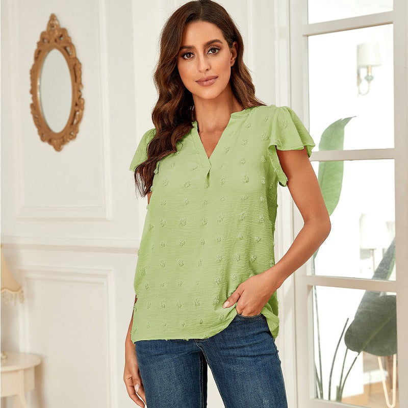 Blooming Jelly Weiße Bluse für Damen mit V-Ausschnitt, Rüschenärmeln, fließende Hemden, elegant, lässig, süß, Sommeroberteile