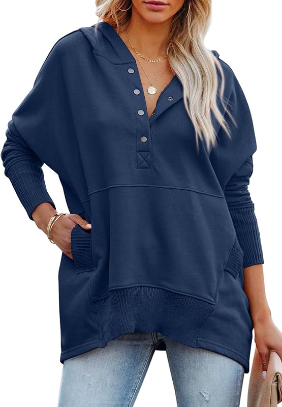 PRETTYGARDEN Women Casual Long Sleeve Lapel Zipper Sweatshirt Drawstring Loose Pullover Tops