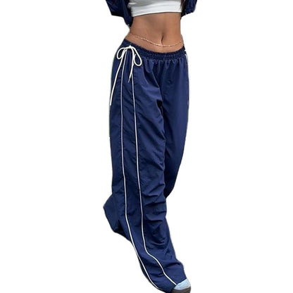 Women's Baggy Wide Leg Pants Casual Drawstring Elastic Waisted Contrast Color Workout Y2K Track Pants