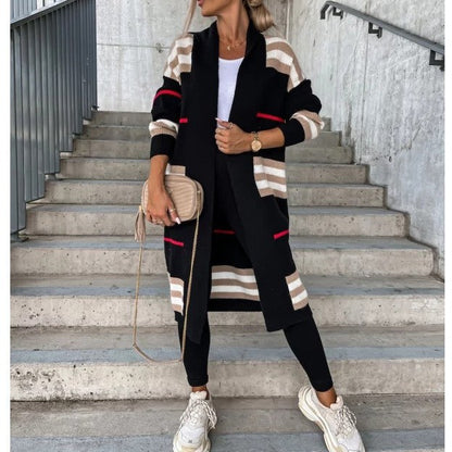 Long  Striped Sweater Cardigan  Loose Large Sweater Coat