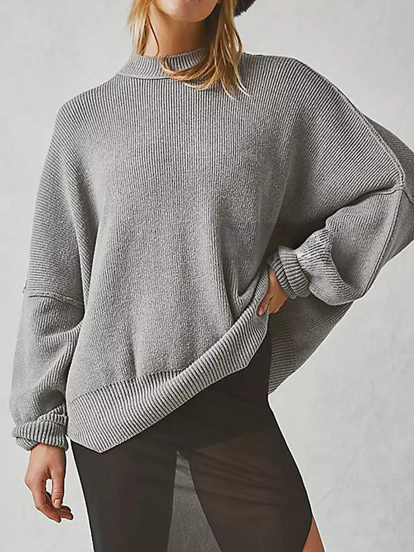 Women's Oversized Batwing Sweaters 2024 Fall Outfits Crewneck Ribbed Knit Side Slit Trendy Pullover Tops