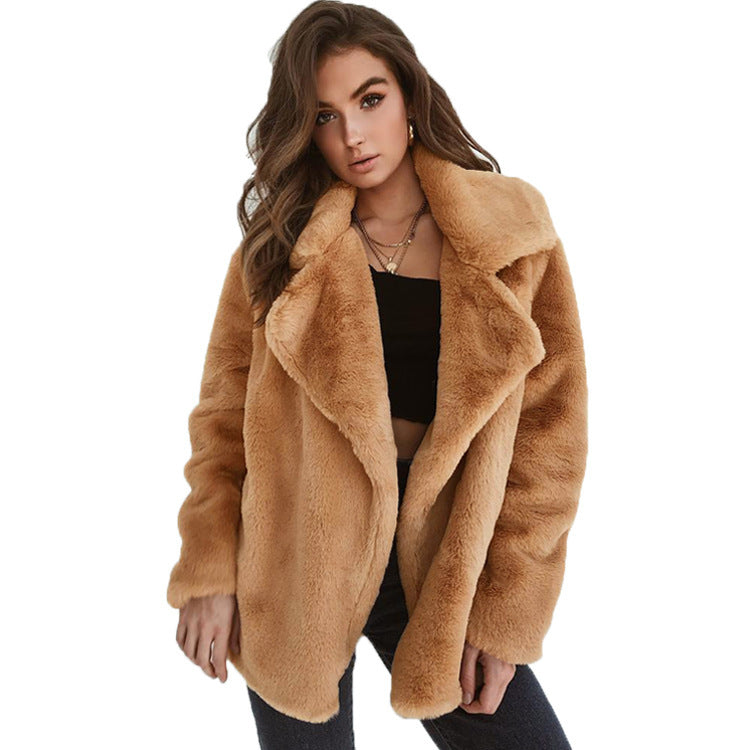 European and American Fashion Autumn and Winter WISH Coat Sexy Plush Lapel Slim Coat