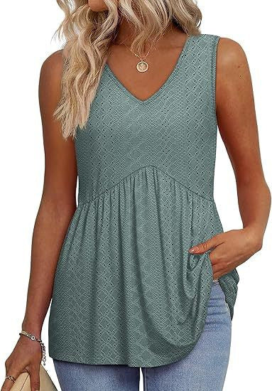 Womens Tank Tops 2025 Flowy Peplum Tops for Women Dressy Sleeveless V Neck Babydoll Tank Tops