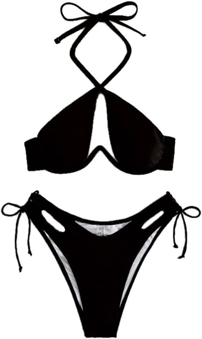 Sexy Bikini for Women Underwire Swimsuits Spaghetti Strap Swimwear Criss Cross Halter Bathing Suit 2 Piece - Seldom Seen Styles