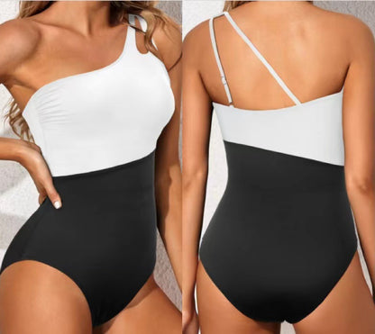 one shoulder swimming costume bikini One-Piece Swimsuit for Women with Straps, Solid Color, High-Waisted Bikini Swimwear - Seldom Seen Styles