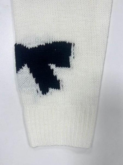 Fashion Bow Print Casual Basic Loose Knitted Sweater Pullover Autumn/Winter Women Pullovers New O-Neck Full Sleeve Knit Sweater, Knitwear