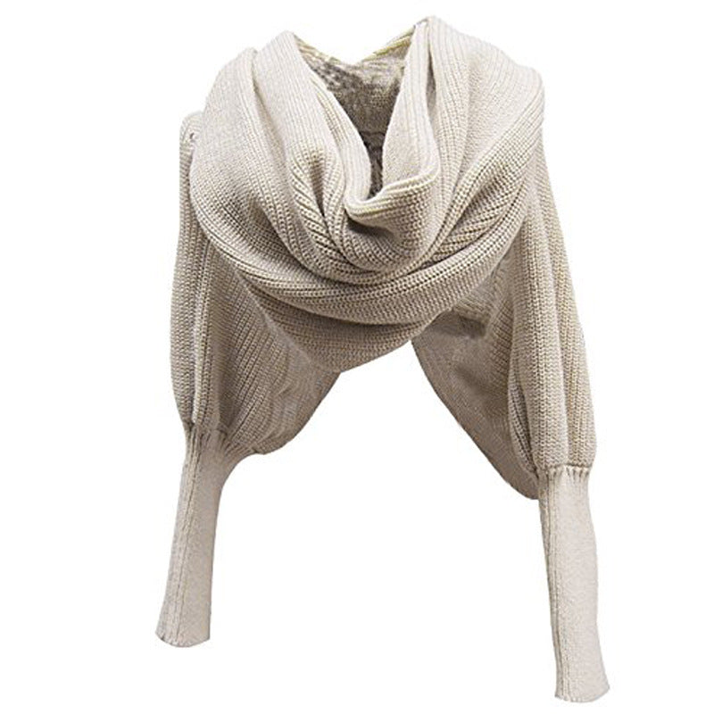 Top-Selling Product Fashion Knitted Scarf Women's Warm Autumn and Winter Wool Shawl Monochrome Sleeve Scarf Factory Direct Supply