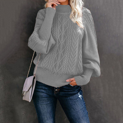 wish2023Winter New Mid-Neck Sweater Women's Amazon Foreign Trade Loose Long-Sleeved Knitted Solid Color Sweater