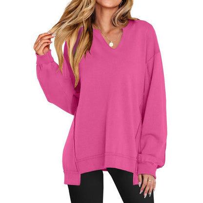 Womens Oversized Sweatshirt V Neck Long Sleeve Tunic Lightweight Pullover 2025 Winter Casual Tops Teen Girl Outfits - Seldom Seen Styles