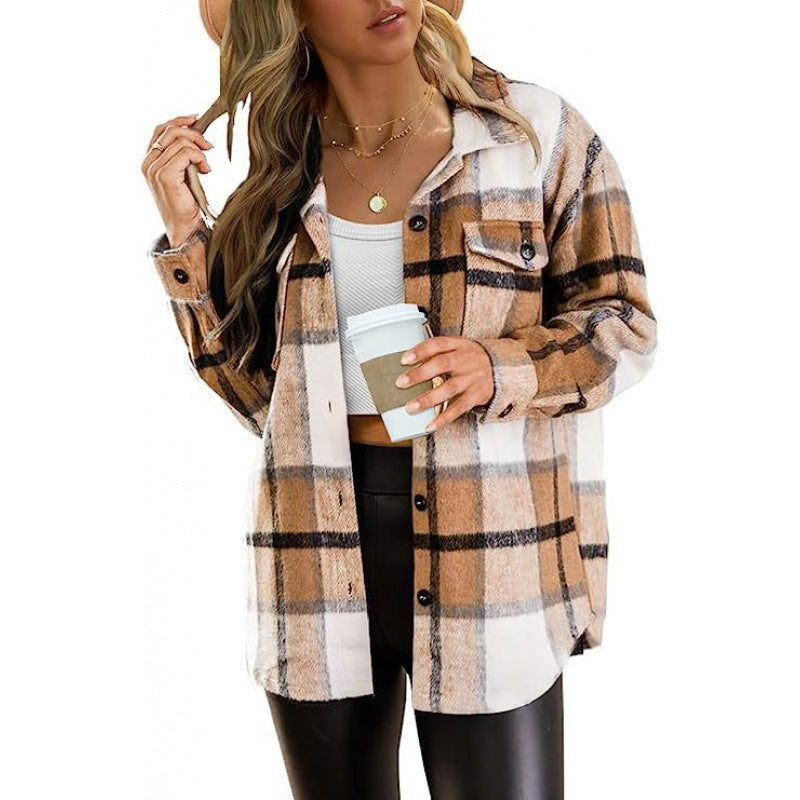 Plaid Flannel Shirt Women Casual Shacket Jackets Oversized Long Sleeve Shirt Tops Fall Winter Clothes Fashion 2024