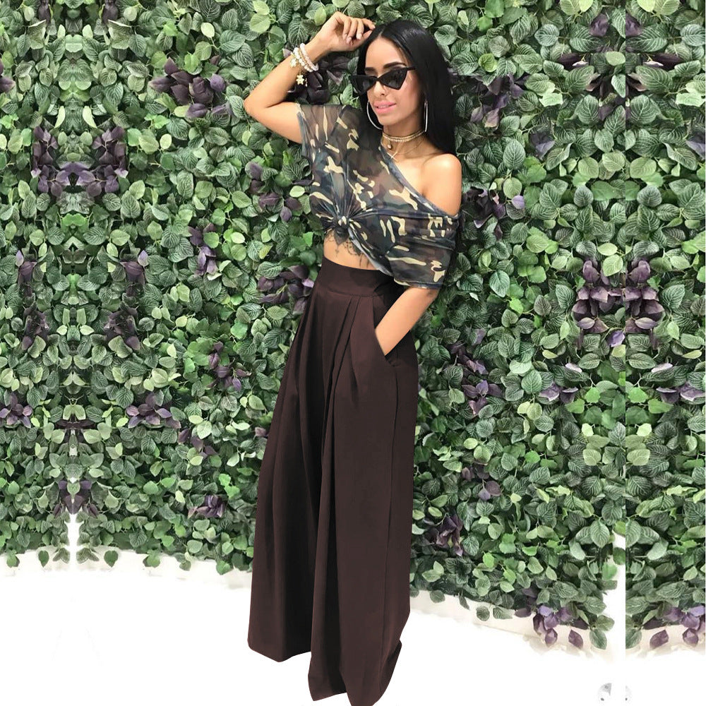 Women's Plain Plicated Pocket Wide Leg Pants, Casual Comfy High Waist Trousers for Summer, Ladies Bottoms for Daily Wear - Seldom Seen Styles