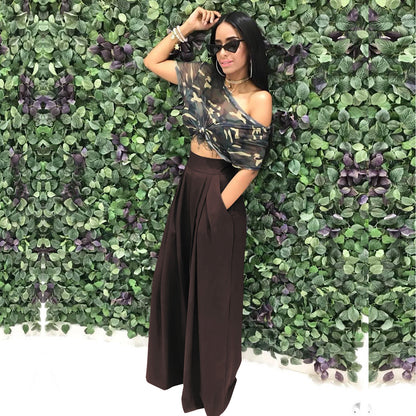 Women's Plain Plicated Pocket Wide Leg Pants, Casual Comfy High Waist Trousers for Summer, Ladies Bottoms for Daily Wear