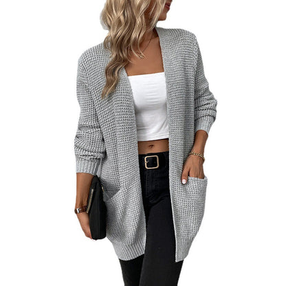Damen-Cardigans, leicht, lässig, leicht, offene Vorderseite, langärmelig, Pullover mit Taschen
