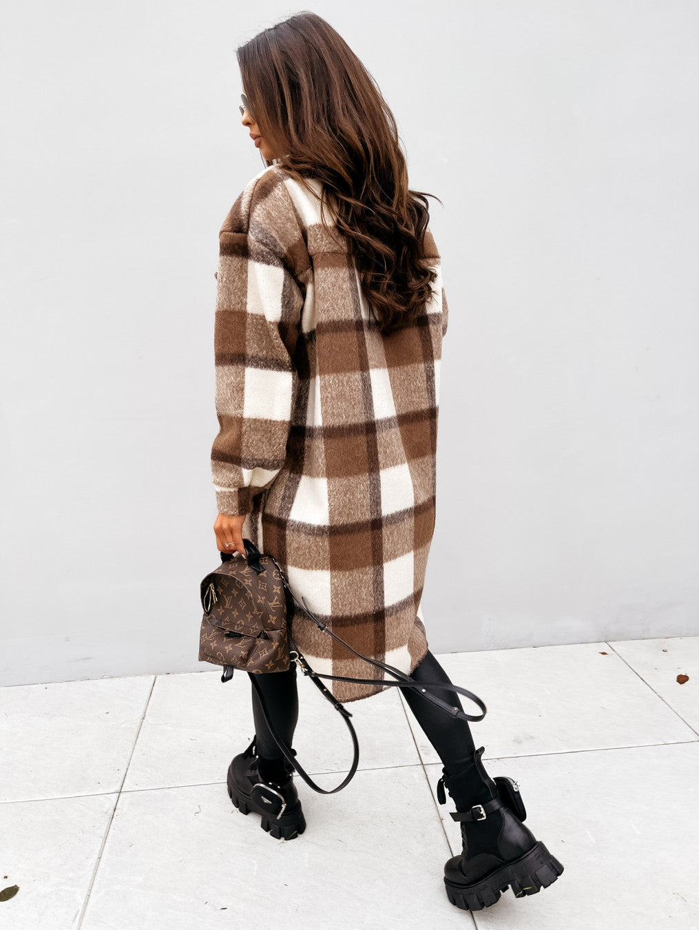 European and american hot2023ebay Amazon Winter New Women's Clothing Fashion Plaid Single-Breasted Coarse Wool Coat