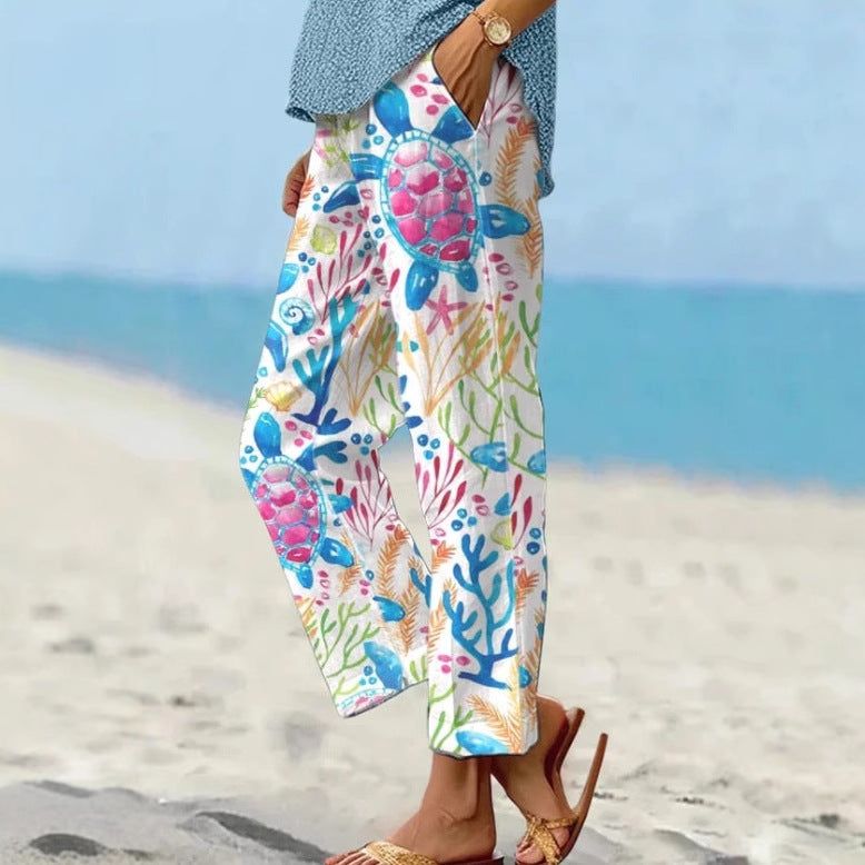 Linen Pants Women Summer Elastic Waist Straight Leg Plus Size Crop Pants Casual Beach Trousers with Pockets - Seldom Seen Styles