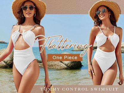 Womens One Piece Swimsuit Tummy Control Bathing Suit Sexy Flattering Cheeky High Cut Out Cute Ladies Swimwear - Seldom Seen Styles