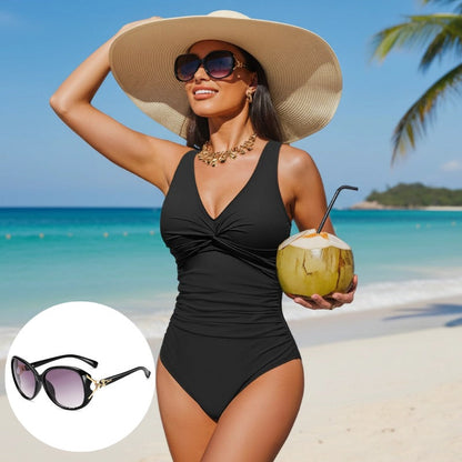 Women's One Piece Swimsuit Tummy Control Ruched Bathing Suit V Neck Slimming Swimwear Beach Vacation Pool Party Plus Size S-2XL Black White Floral Leopard