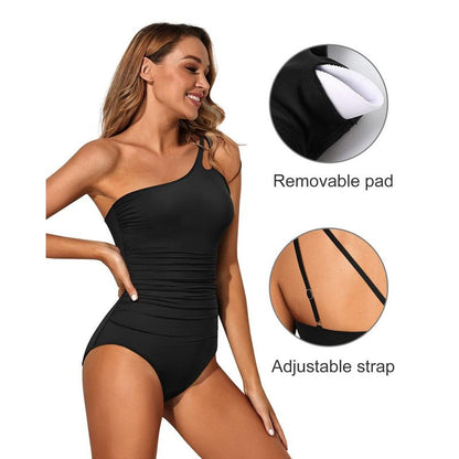 One Shoulder One Piece Swimsuit for Women Tummy Control Bathing Suits Modest Full Coverage Keyhole Swimwear - Seldom Seen Styles