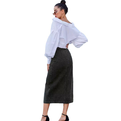 Women's  Button Front Denim Skirt, Casual Fashion  Skirt for Daily Wear, Ladies Bottoms for All Seasons