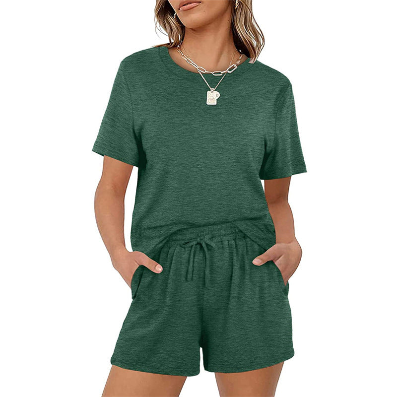 2025Summer New Women's Two-Piece Set Solid Color Short Sleeve T Casual T-shirt and Shorts Set for Women