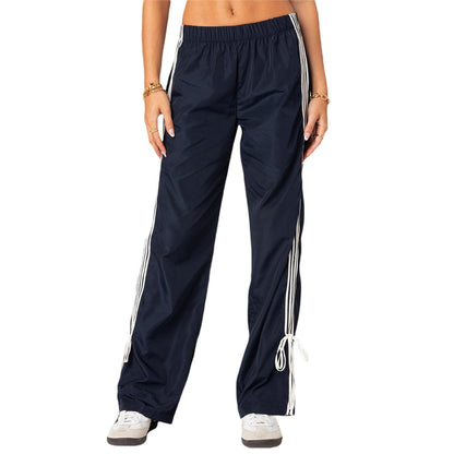 Women's Baggy Wide Leg Pants Casual Drawstring Elastic Waisted Contrast Color Workout Y2K Track Pants
