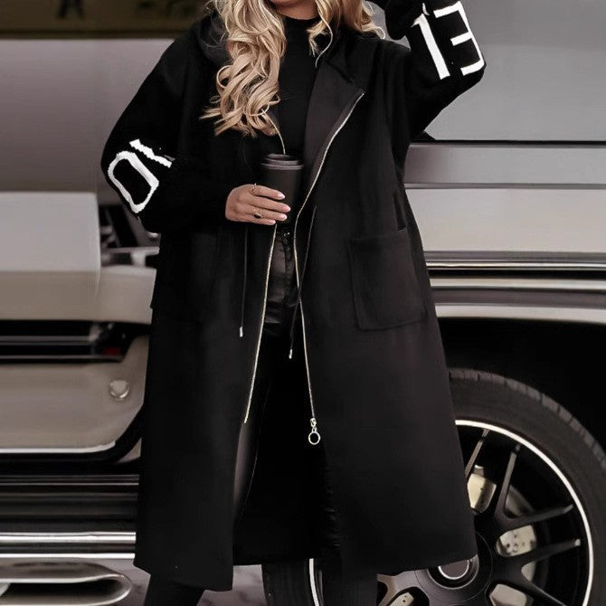 Long  Hooded Windbreaker Sweater Coat New   for Women Autumn and Winter