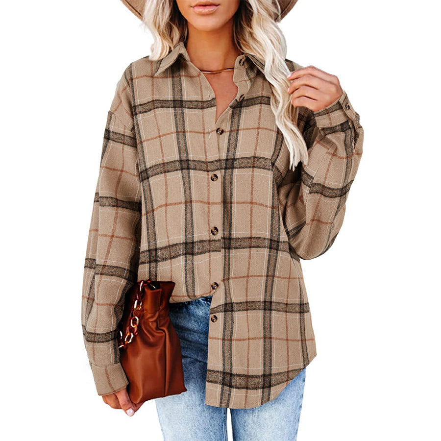 CHYRII Womens Button Down Flannel Shirts Long Sleeve Plaid Shackets Business Casual Blouse Top