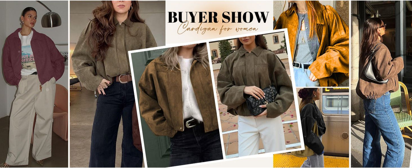 Women's Faux Suede Bomber Jacket Spring Lapel Pilot Coat Casual Oversized Long Sleeves Trendy Streetwear Outerwear - Seldom Seen Styles