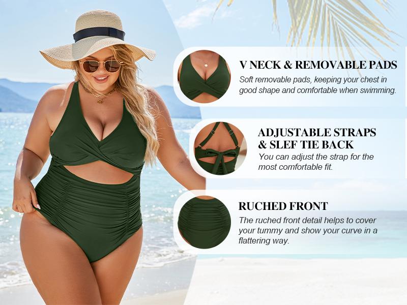 Womens One Piece Swimsuits Push Up Tummy Control Bathing Suits V Neck Cutout Modest Swimwear - Seldom Seen Styles